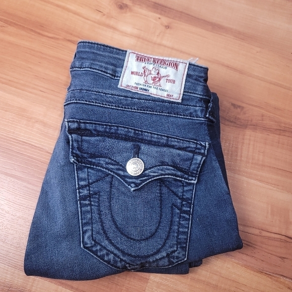 TRUE RELIGION  CURVY SKINNY FLP MIDNIGHT SN WASH RAW Hem Size26 - Picture 6 of 11
